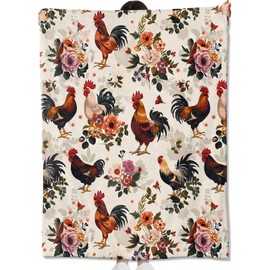 amepay Cute Rooster Blanket Gifts for Kids Adult Girls,Chicken and Flower Retro Flannel Throw Blankets,Soft Comfy Lightweight for Farmhouse Home Couch Bed Sofa Decor,Rustic Lovers 60x50in