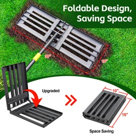 Lawn Leveling Rake 30”x10”, Heavy Duty Metal Lawn Leveler with 65” Adjustable Handle, Multi-use Yard Leveling Rake for Soil, Dirt, Sand, Compost, Folding Lawn Leveling Tool