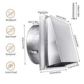 Weather Protection Grille 100 mm Stainless Steel 304 Ventilation Grille Interior with Slats and Grid with Stainless Steel Screws Exhaust Hood Slat Grille Flat Hood Facade Protection for Bathroom