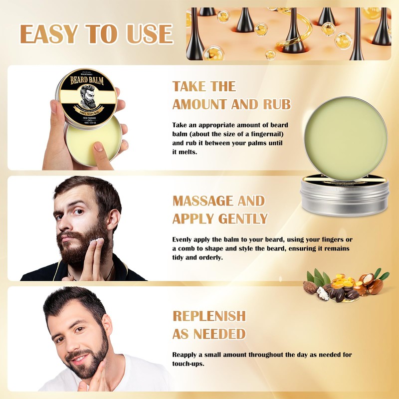Beard Balm for Men, 100% Natural with Shea Butter, Argan