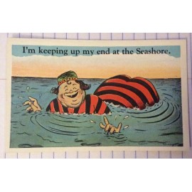Vintage Tichor Bros Post Card, COMIC Beach Themed Big Bottom Girl #116613