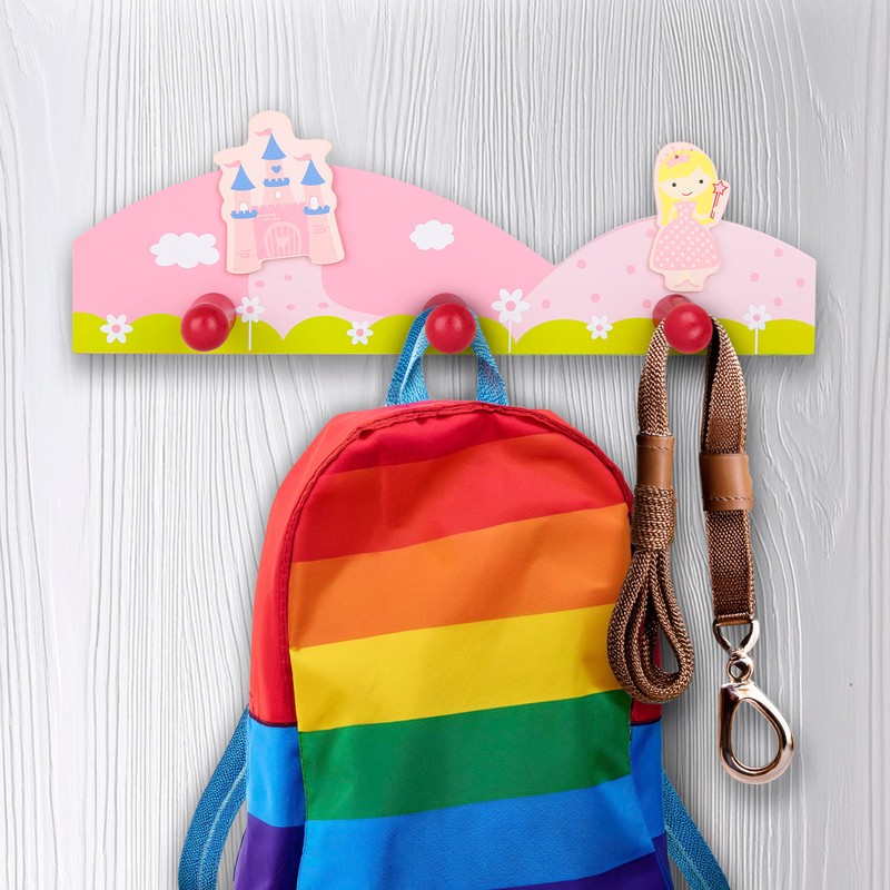 Mousehouse Gifts Children's Pink Princess Triple Wooden Coat Hooks Wall