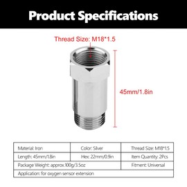 Car Lambda Sensor Adapter, Pack of 2 Universal 45 mm M18 x 1.5 O2 Oxygen Sensor Spacer Adaptor Lambda Sensor Elimilator