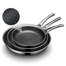 Non Stick Frying Pans Set,Hybrid Pan Set(8+10+12inch) Frying Pans Nonstick for cooking,PFOA Free Induction Cookware Sets,non stick Stainless Steel Skillets,Dishwasher and Oven Safe Kitchen set