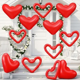 LaRandom 12 Pcs 12 Inch Valentine's Day Inflatable Heart Outdoor Decorations Red Love Heart Blow up PVC Hanging Ornaments for Valentines Wedding Anniversary Romantic Party Yard Decor