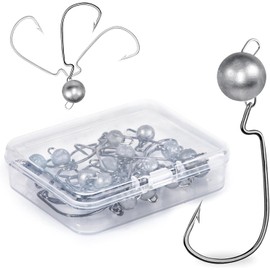 Goture Fishing Hook Set Jig Heads, 16 Pieces Sharp Jig Hooks Set for Rubber Fish, Rubber Fish Fishing Jig Hooks, Carp Lead Head Fishing Hooks, Offset Hooks, Jig Head Hooks 3.5 g