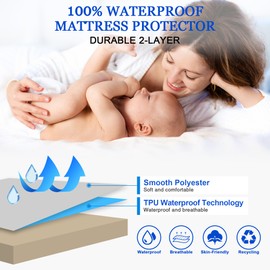 Sufdari - Protector de colchón impermeable, tamaño individual para cama, 18 pulgadas de profundidad, estilo sábana bajera con banda de goma elástica, color café claro, tamaño individual