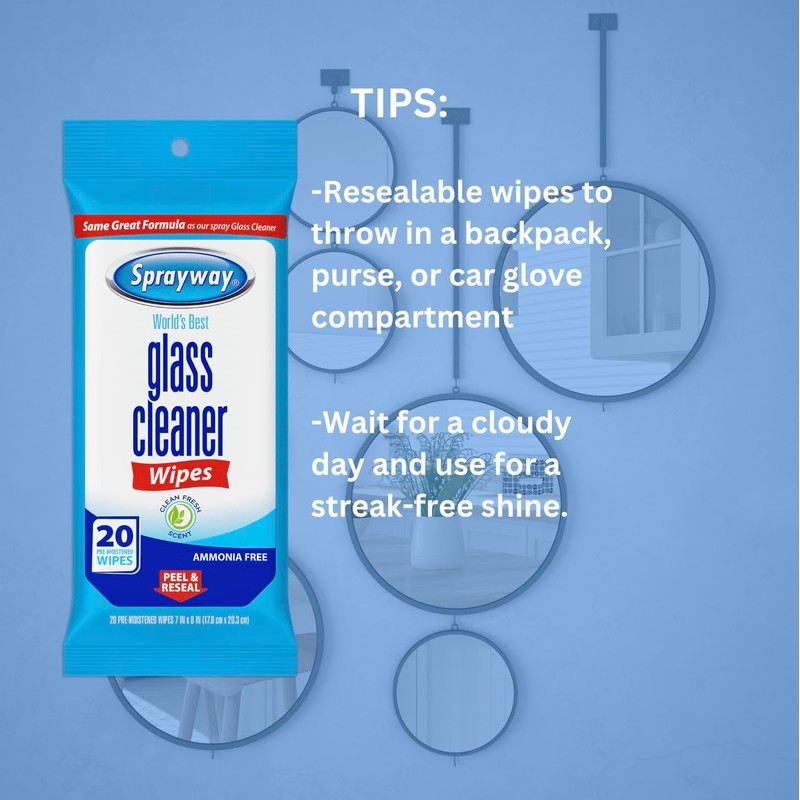 Sprayway Glass Cleaner Wipes, 20ct, Pack of 6 | On-the-Go