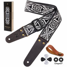 Nefelibata Guitar Strap, Heart Guitar Straps with Head Cowhide Leather Ends for Bass, Electric & Acoustic Guitars, Free Strap Button, 1 Pair Strap Locks and 4 Guitar Picks