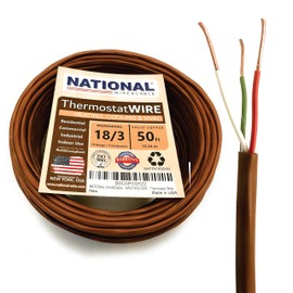 18/3 50Ft. NATIONAL Wire&Cable Thermostat Doorbell HVAC Heating Control Professional Cable Wire - Made in USA - 100% Solid Copper Conductors, CL2 ETL Listed, Low Voltage Applications Use