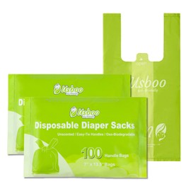 USBOO Biodegradable Disposable Diaper Bags, 200 Count, 1.0 Liters Capacity, Easy-Tie Handles, Convenient and Eco-Friendly
