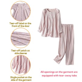 KUMUROETA Bedridden Patient Clothing,Tearable Patient Clothing,Fracture Recovery Suit,Hospital Pajamas Suit,Suitable for Paralyzed Bedridden Elderly,Postoperative Recovery Patients,Women’s Pink Grid