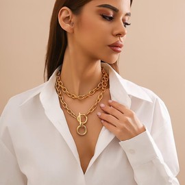 Stocking Stuffers Gifts for Women Chunky Choker Necklace for Women Gold Chunky Necklace Geometric Necklace Exaggerated Necklace Hip Hop Necklace Gold Layered Necklace Paperclip Necklace Gifts for Girls