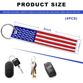 4 PCS American Flag Keychain, USA Flag Car Key Tag with Keyring, Embroidered Key Chain for Car Motorcycle Scooter
