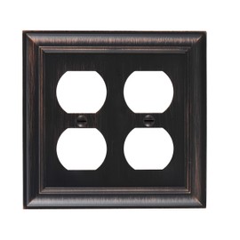 Bates- Double Duplex Wall Plate, 5"x4.85", Bronze, Heavy Duty Cast Metal Decorative Wall Switch Plate, Two Gang Electrical Outlet Cover