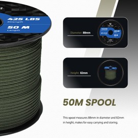 Abma Cord Paracord 3mm 50m 100% Nylon Rope Type II 3 Strands Parachute Cord - Max. 192kg (425lbs) - Army Green
