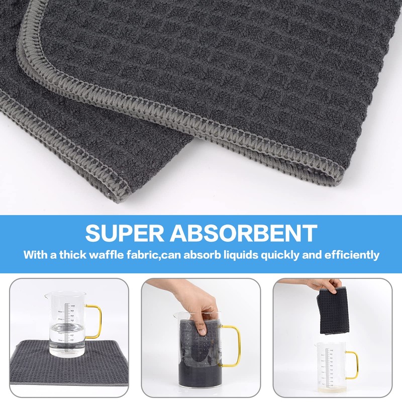 KinHwa Microfiber Dish Cloths for Washing Up Drying Towels Waffle