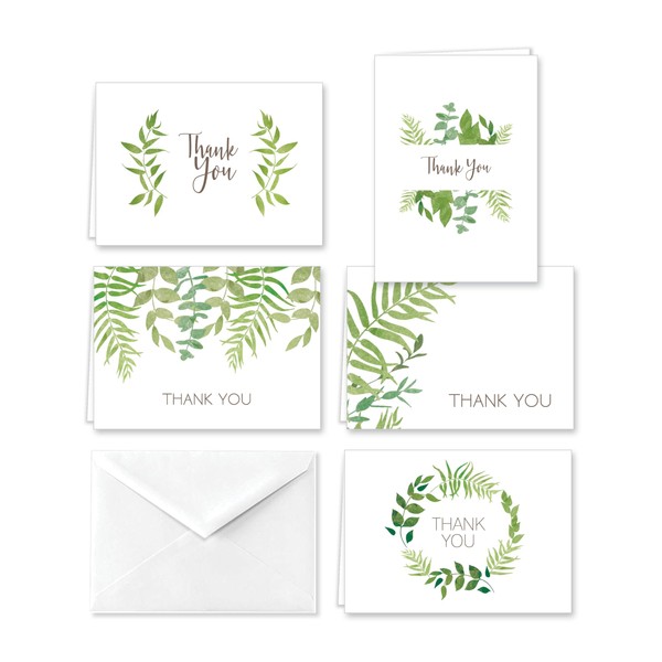 Paper Frenzy Elegant Ferns Thank You Note Cards and Envelopes - 25 pack