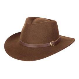 Bigalli Melbourne 100% Wool Felt Cowboy Fedora Hat for Men Women Crushable Teardrop Shape Leather with Buckle Detail, Sun Protection Water Repellent | Chocolate X Large | Fall Winter Outback