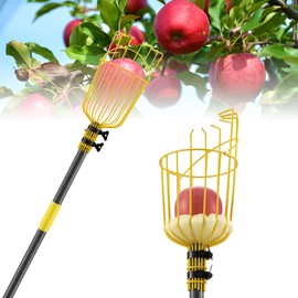 Fruit Picker Pole with Basket,8FT Long Heavy Duty Mango Picker Fruit Picker Tool with Adjustable Fruit Picker Pole, Fruit Picking Grabber for Lemon,Apple,Almonds,Avocados