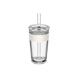 KeepCup Cold Cup - Longplay Double wall Glass Ice Coffee Tumbler with Lid and Straw - 16oz (454ml) - Chalk
