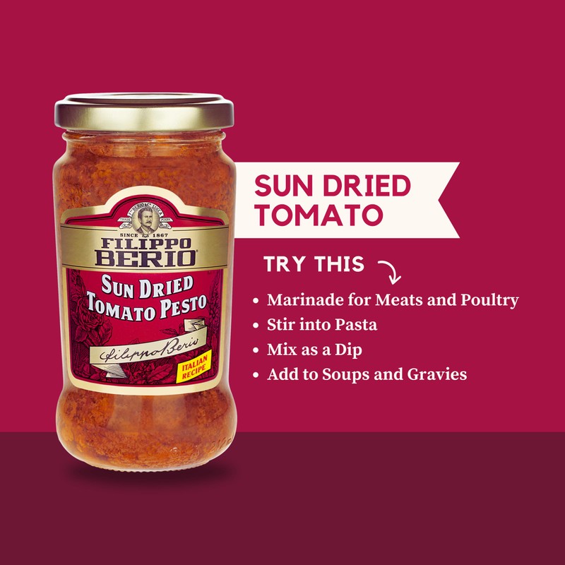 Filippo Berio Pesto, Sun Dried Tomato, 6.7 Ounce Glass Jar,
