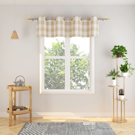 NATUS WEAVER 3 Pc Cotton Classic Country Farmhouse Kitchen Window Curtain Grommet Top -Beige & White Buffalo Check Tier & Valance Set, 54" x 18" / 32" x 24"