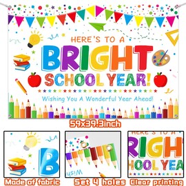 Back To School Backdrop, Here's To A Bright School Year Backdrop First Day Of School Decorations Back Drop, Welcome Back To School Banner for Kids Classroom White