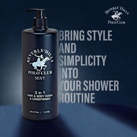 Beverly Hills Polo Club Men's 3-in-1 Shampoo Conditioner Body Wash - Luxury Scent Sexy - All Hair Types, 33.8 oz