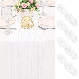 4 Pack 120 Inch White Cheesecloth Table Runner Boho Rustic Gauze Sheer Romantic 10 FT Long Cheese Cloth Table Runner for Bridal Baby Shower Wedding Party Birthday Holiday Home Easter Decor