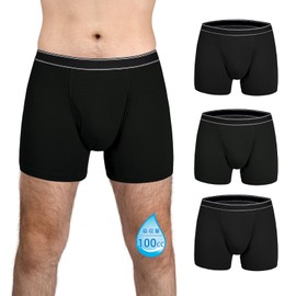 TIICHOO Men’s Pants, Men’s Leak Proof Boxer, Open Front, Cotton, Incontinence Pants, Men’s Urinary Leaking Pants, Set of 3 (LL, 3 Black)