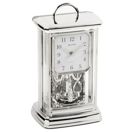 RHYTHM Silver Tone Mantel Clock - Analogue 12 Hour Display Quartz Contemporary