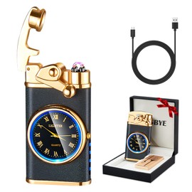 RSBYE Electric Lighter USB Rechargeable Lighter, Windproof Dual Arc Plasma Lighter Lighter, Flameless Electronic Cool Lighters with LED Battery Indication for Men (Matte Black Clock)