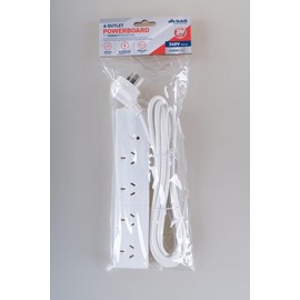 SAS Electrical 240V 10Amp 4 Outlets Power Board with Surge Protection, White, 3 Meter