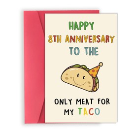 OJsensai Happy 8th Taco Anniversary Card for Men, Cute Bronze Gifts for 8 Year Anniversary for Him, Best 8th Anniversary for Husband Boyfriend