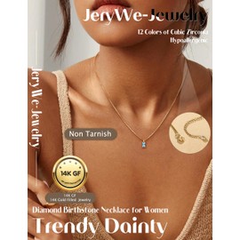 14K Gold Plated Birthstone Necklaces for Women Non Tarnish - Trendy Hoop Earrings, Green Cubic Zirconia Pendant Necklace Jewelry Set Dainty Necklace Earrings Pack, Birthday Gift for Mom, Wife, Her Dec