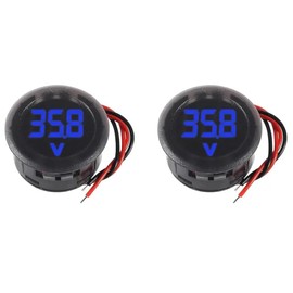 2pcs DC 4-100V Car Voltage Gauge LED Digital Display 12V 24V Waterproof Voltmeter Round Panel Voltage Meter Volt Detector Tester (Blue)