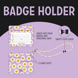 Legami - Lobster Clasp ID Card Holder with Safety Clip Closure, 1 Clear Window, PU Leather Card Slots, Size 10.4 x 9 cm, Daisy