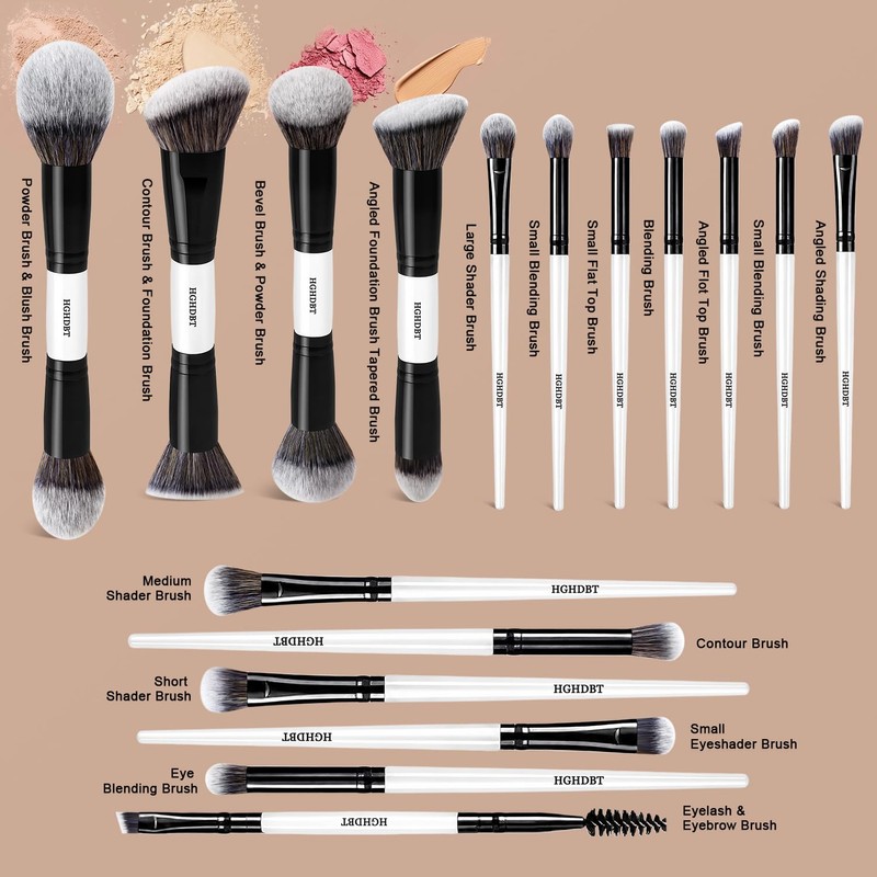 20Pcs Black White Makeup Brushes Set Professional with Case Premium