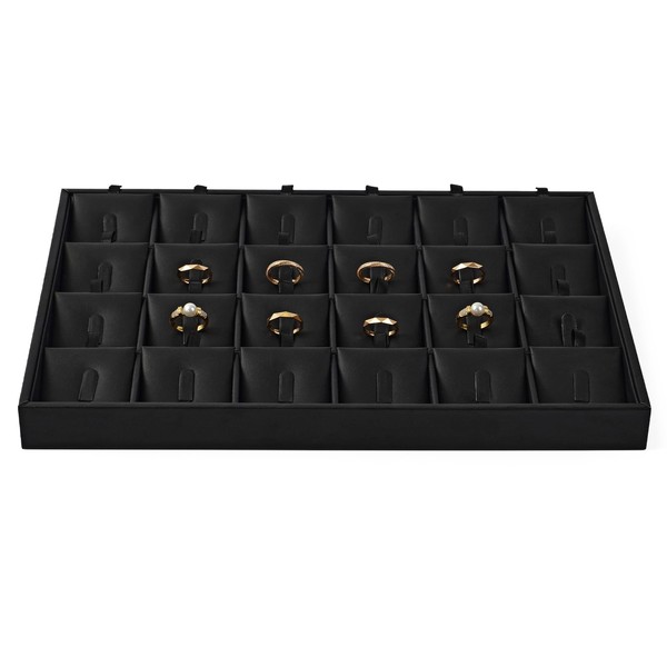Oirlv Black Premium Leather 24 Grid Stackable Jewelry Insert Tray