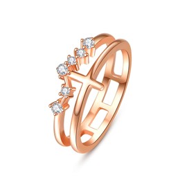 PRAYMOS Rose Gold Cross Ring for Women with Cubic Zirconia Ring Statement Thumb Ring for Girls Jewellery Gift for Birthday Anniversary, Sterling Silver, Cubic Zirconia