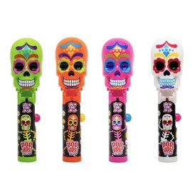 Pop Ups! Day of The Dead Lollipop Holder - 12 Lollipops with Cases - Individually Wrapped Candy Party Favors - Sugar Skull Candy - Bulk Set of 12
