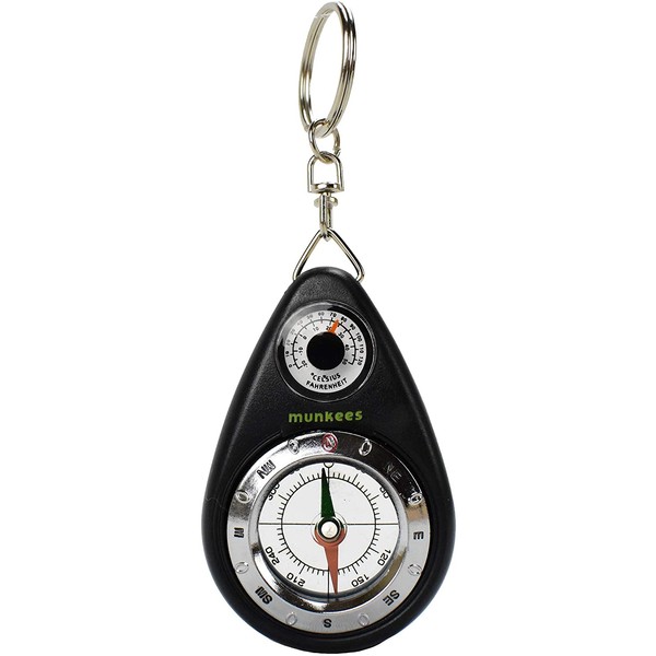 AceCamp Munkees Small Compass and Thermometer Keychain, Mini Pocket-Sized Waterproof Keyring Gear for Camping, Hiking, Backpacking, Survival Tool, Emergency Kit