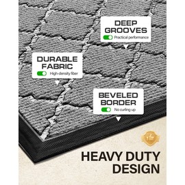 SAKSUN Door Mat for Indoor Entrance: Welcome Mats for Front Door Ultra Thin Washable Heavy Duty Doormat - Front Door Mat for Outside Entryway Home Porch Garage Patio (17x30 Inch, Grey)