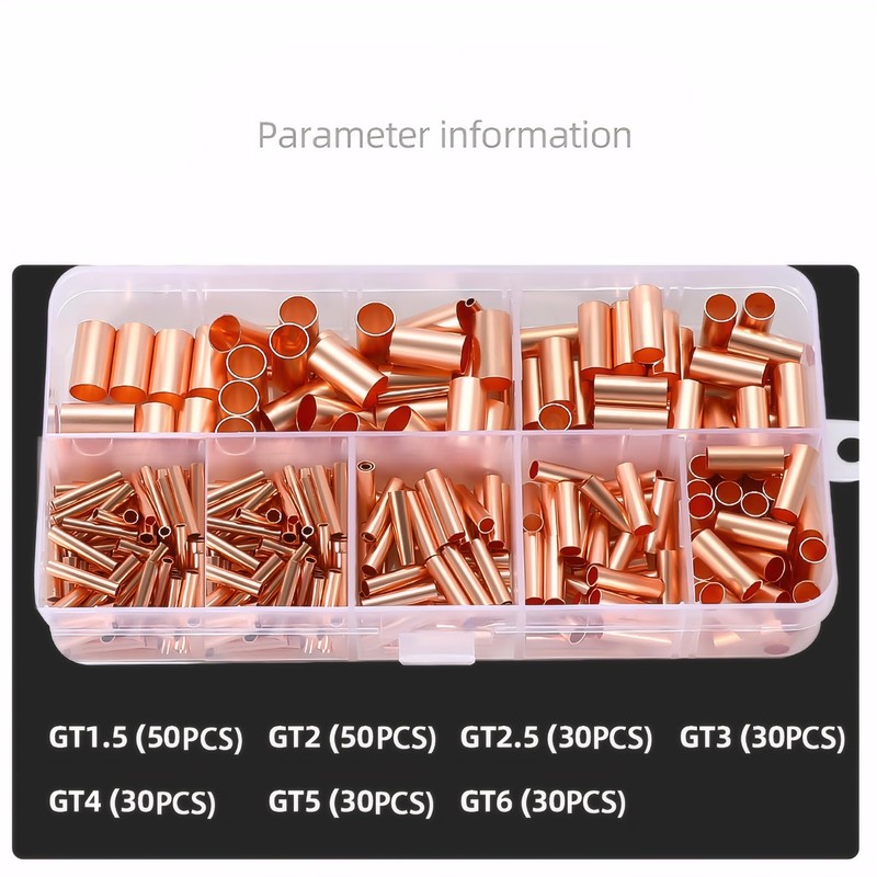 250pcs Wire Terminal connectors 7Size Electrical Butt Connector Copper Tube
