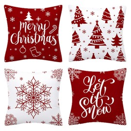 BCKAKQA Christmas Throw Pillow Covers 18 x 18 inch Set of 4 Red and White Cushion Covers 45cm x 45cm Soft Polyester Square Decorative Pillow Covers for Living Room Sofa Couch Bed Pillow Cases