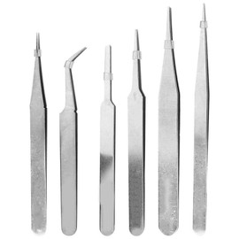 Precision Tweezers Set, 6 Piece Anti-Static Tweezers Set Stainless Steel for Making Electronic Jewellery for Repairing Hobbies in Laboratory Industrial Tweezers