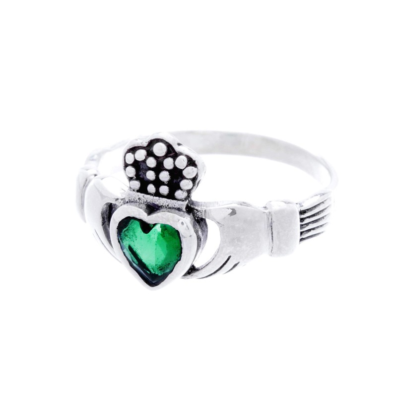 CLADDAGH 10mm Green Emerald Heart 925 Sterling Silver Friendship Ring,