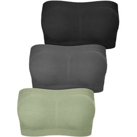 FULIER Women's Bandeau Bra Tube Top Bra Sports Seamless Wireless Padded Strapless Bras, Black, green, dark grey