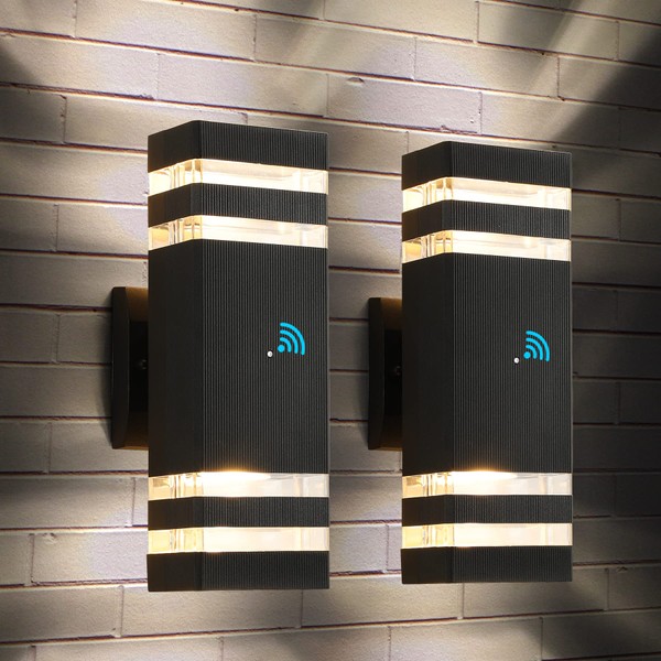 tewei Dusk to Dawn Outdoor Wall Lights Fixture, Up and Down Porch Lights Outdoor Wall Black Modern Exterior Lights, IP65 Warm White 3000K Waterproof LED Wall Sconce for House Garage, 2 Pack